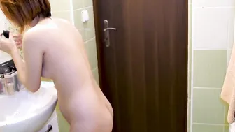 Nude Casey into the restroom