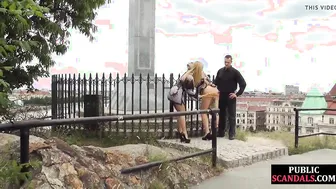 Outdoors skank caned and facefucked by masters