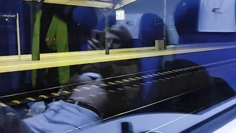 Masturbation inside the outdoor train. Titted and Orgasm