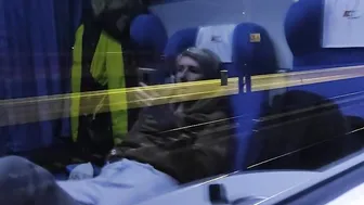 Masturbation inside the outdoor train. Titted and Orgasm