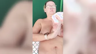 Huge titted chubby bbw mom rubbing naked body and belly