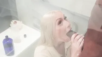 She blows her roommates gigantic african dick into the shower