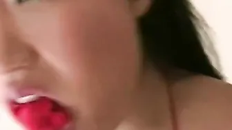 Hottie oriental hoe inside dirty red pantyhose blows gigantic penis