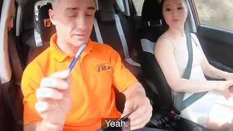 FakeDrivingSchool oriental Luna Truelove Learns How to Drive Stick
