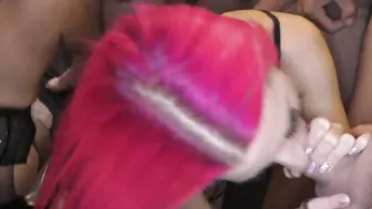Slutty English girls suck dick and take bukkake facials for