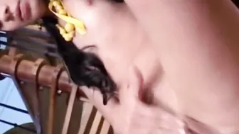 18 teases her clitoris descending staircase