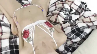 Solo women Margot Bushy is using a glass vibrator into