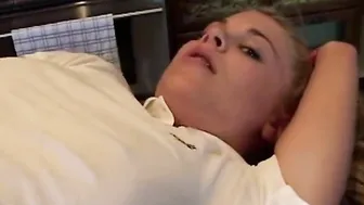 Little Summer laying on table Masturbate snatch
