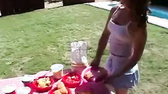 Little April Fingers Cunt at picnic outdoors