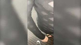 Having fun wearing a view through short dress inside hotel outdoor areas