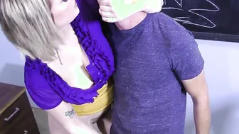 Cute blonde makes this guy do anything for her