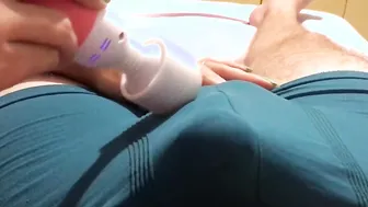Making him cum into his panties with my magic wand