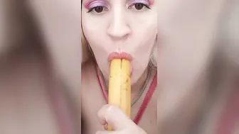 masturbating with banana into underwear