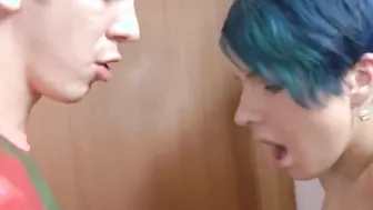 Blue haired 18 welcoming a fat rods cum in her