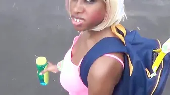 Stranger Getting Oversized titted african to gives bj Outdoor