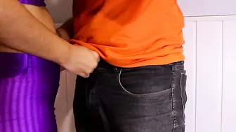 Shiny spandex shorts dry humping doggy style cum into leggings cummed