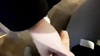 Outside hand job inside furniture store :P risky and dirty creampie