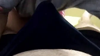 Bj over lingerie and cum through panties - hand job