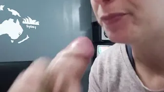 Bj on the table + cum into mouth point of view
