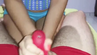Fellatio titjob and hand job all over panties until he cum