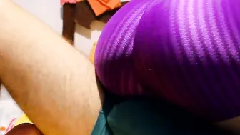Dry humping camel toe grinding into shiny spandex pants cum