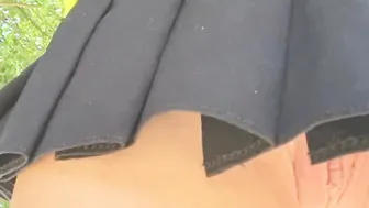 Concealed look under the school shorts skirt. Goddess naked vagina