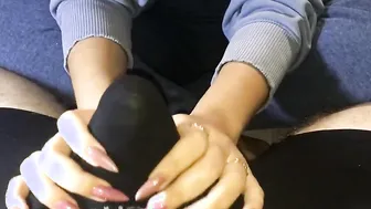 Hand Job on his shorts cum into boxers hand job messy orgasm