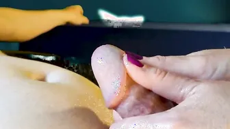 Hand Job on office chair with erotic ball grabbing
