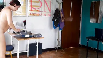 Nudist secretary. Nude employee inside the office. Naked bitch is not shy about her boss. Naked office. Boobies nipples booty