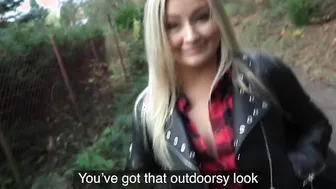 Outside Agent Irresistible Big Boobed Blonde takes her clothes off into