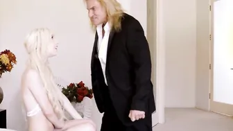 DADDY4K. Small blonde blows and ride cock of grooms dad