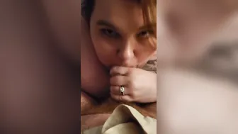 Amateur BBW gags on huge cock