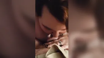 Amateur BBW gags on huge cock