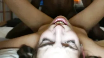 Hotwife inside interracial cuckold three-way