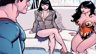 Supertryst - Superman impregnated Wonder woman and Lois Lane inside hot FFM Three-Way