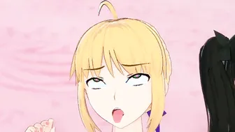 3Some with Rin Tohsaka and Saber Fate [Hentai 3D]