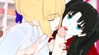 3Some with Rin Tohsaka and Saber Fate [Hentai 3D]