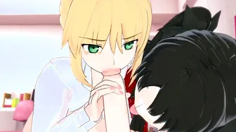 3Some with Rin Tohsaka and Saber Fate [Hentai 3D]