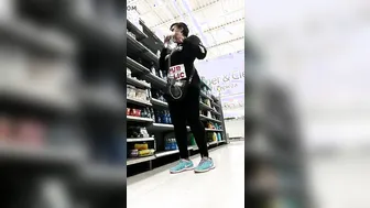 Candid old black cuff Cakes into spandex pants.