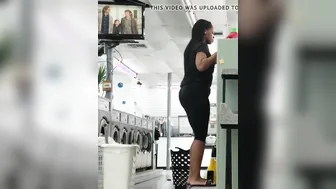 Laundry Creep Shots Cutie jiggle ass black skank into pants