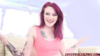 Young gothic Ramona Marie rides interracial long penis after HEAD