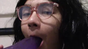 Practising Sucking Off Cock on a Vibrator