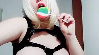 After the service licking his lollipop pretty whore