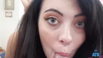 Pretty blue eyed dark hair sexy Corra Cox blows your dick point of view then getting twat nailed