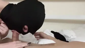 My bandit GF passionately blows my penis and I cum inside her mouth