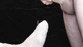 Oh no not on my bed socks 2X cum on foot mini-compilation (Milking-time)