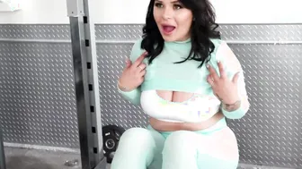 Alexia Anders started jerking her bf at the home gym when her stepmom London Rose walks into on them.