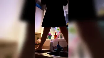 Casual Peeing and Midnight Snack while Standing on the Kitchen Counter