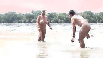 bbw MILF loves stepson on outdoors beach