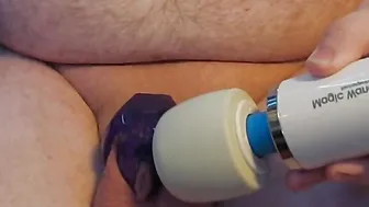 Caged Pup Tries To Stay Quiet While Cumming With Dildo